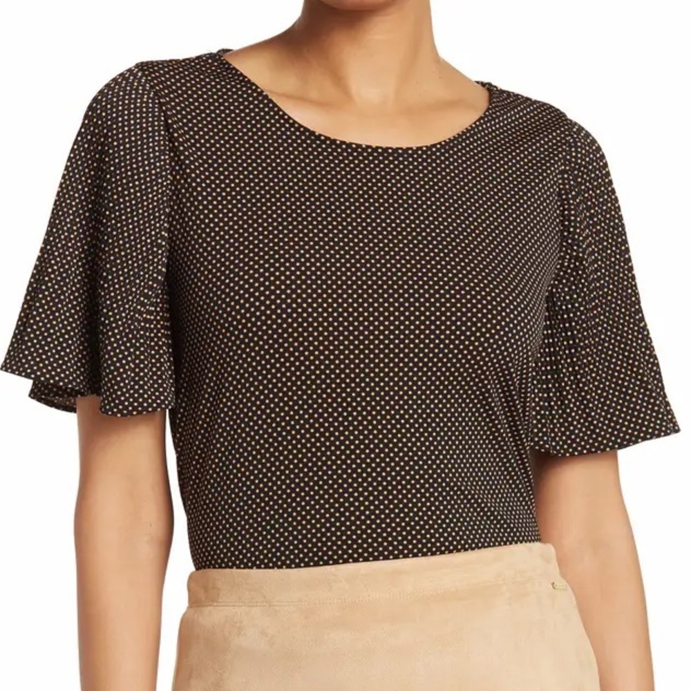 Adrianna Papell Pleated Sleeve Polka Dot Blouse